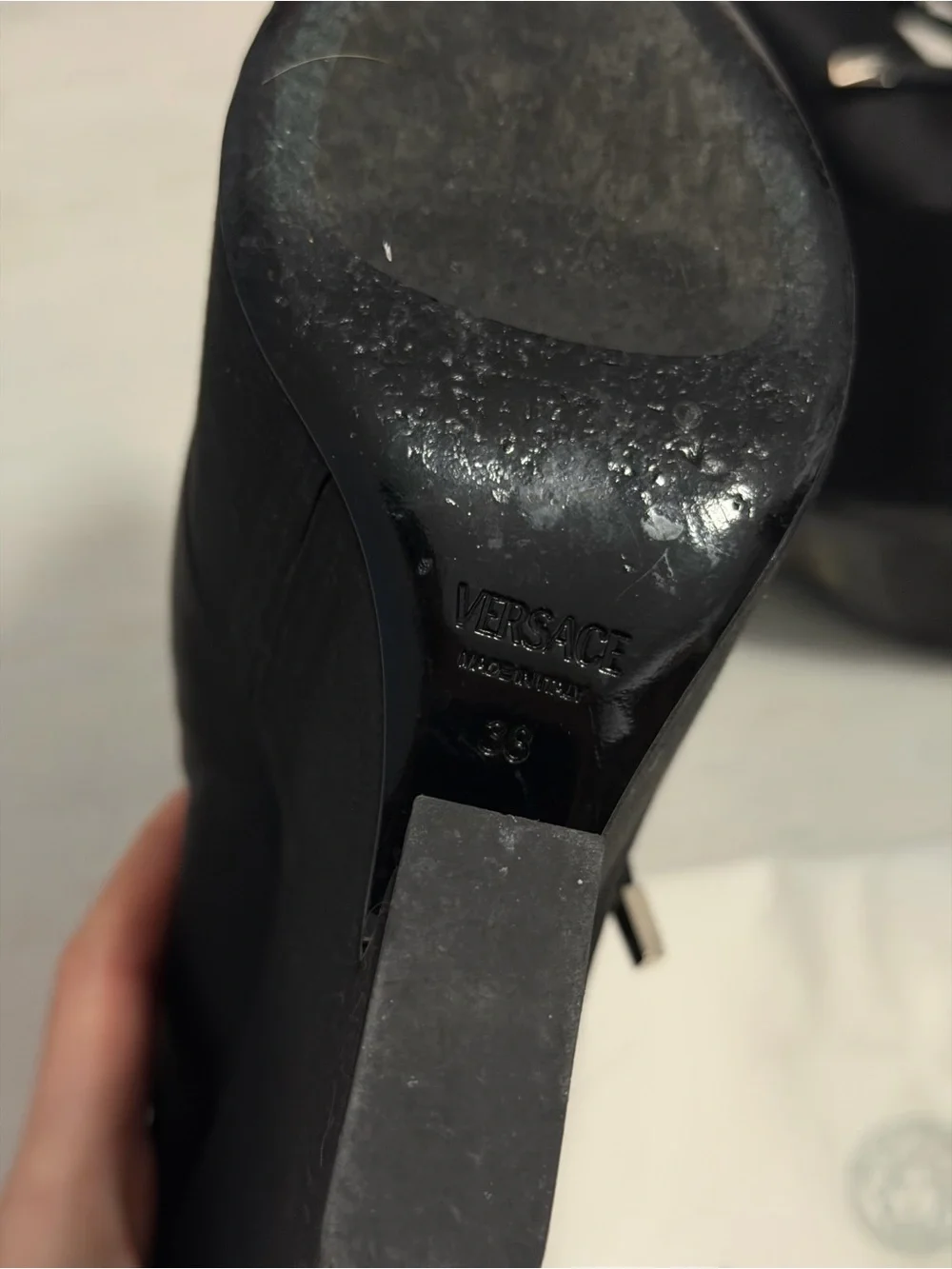 Versace Black Satin Platform Wedge Heels with Ankle Straps